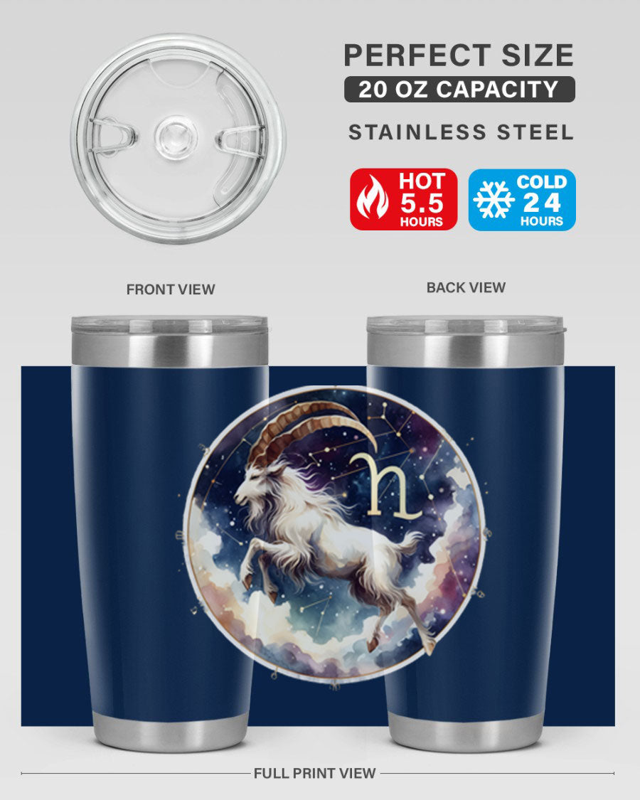 Aries 141# Zodiac Tumbler in stainless steel with a stylish design, perfect for hot and cold beverages.