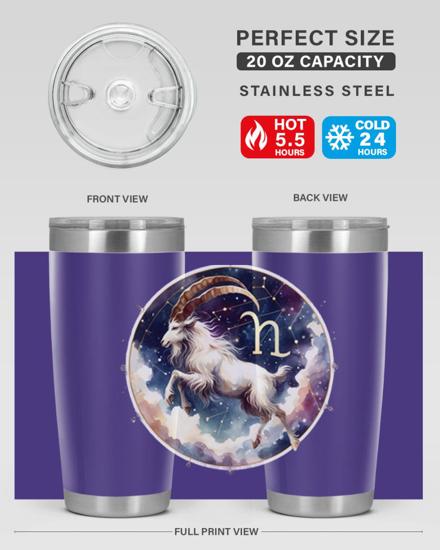 Aries 141# Zodiac Tumbler in stainless steel with a stylish design, perfect for hot and cold beverages.