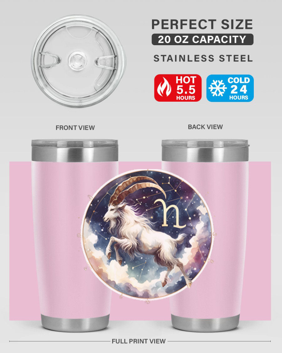 Aries 141# Zodiac Tumbler in stainless steel with a stylish design, perfect for hot and cold beverages.
