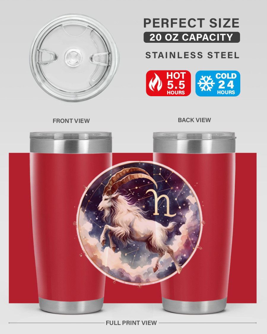 Aries 141# Zodiac Tumbler in stainless steel with a stylish design, perfect for hot and cold beverages.