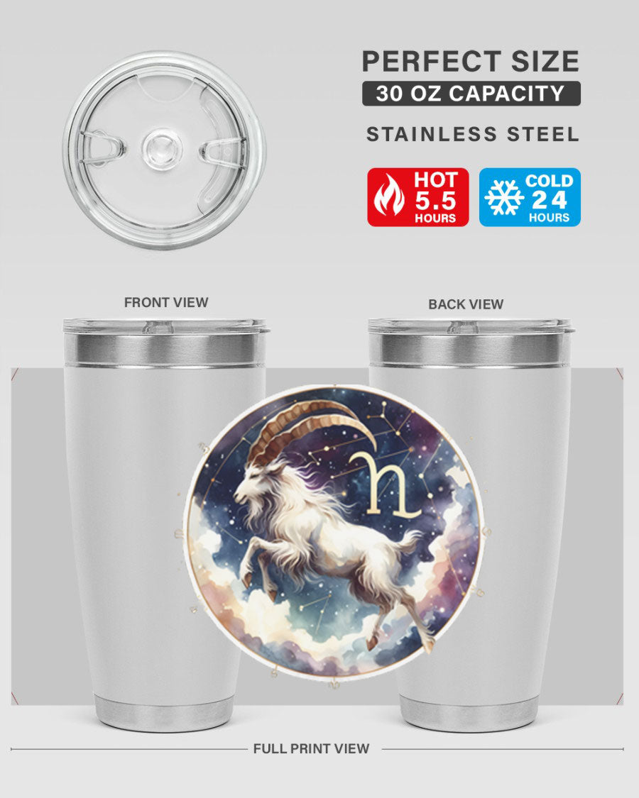 Aries 141# Zodiac Tumbler in stainless steel with a stylish design, perfect for hot and cold beverages.