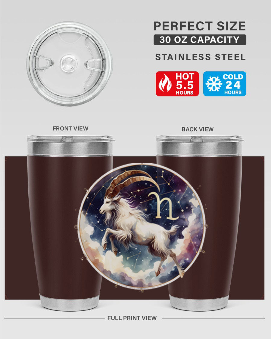 Aries 141# Zodiac Tumbler in stainless steel with a stylish design, perfect for hot and cold beverages.
