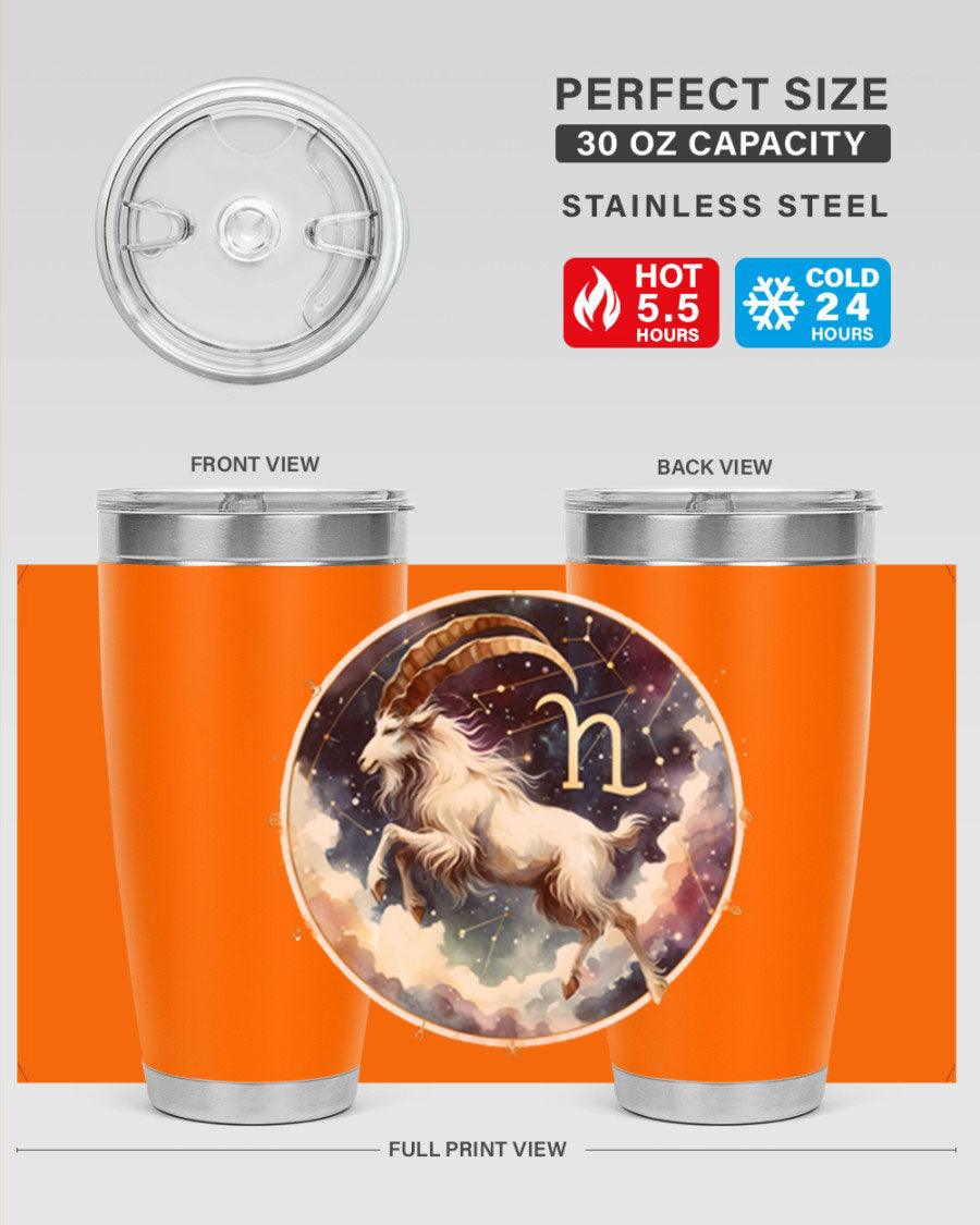 Aries 141# Zodiac Tumbler in stainless steel with a stylish design, perfect for hot and cold beverages.