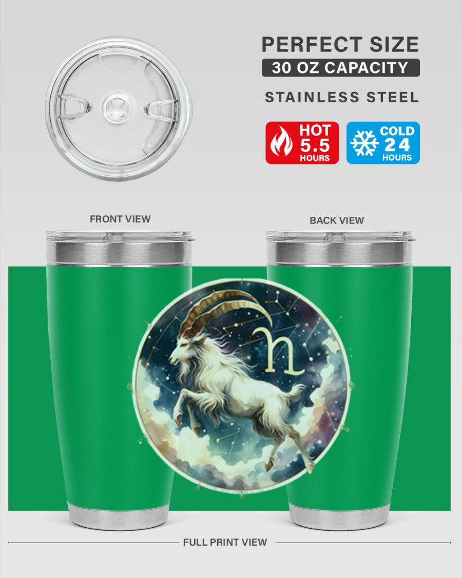Aries 141# Zodiac Tumbler in stainless steel with a stylish design, perfect for hot and cold beverages.