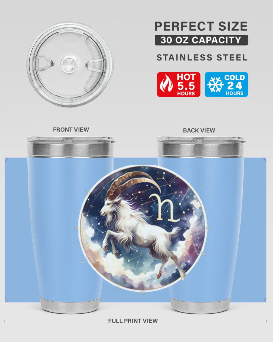 Aries 141# Zodiac Tumbler in stainless steel with a stylish design, perfect for hot and cold beverages.