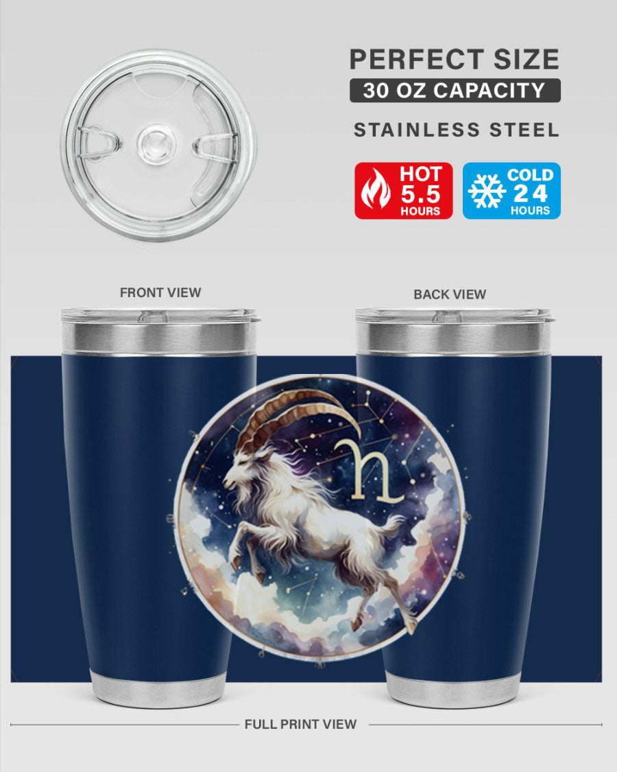 Aries 141# Zodiac Tumbler in stainless steel with a stylish design, perfect for hot and cold beverages.