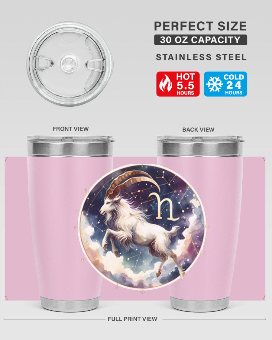 Aries 141# Zodiac Tumbler in stainless steel with a stylish design, perfect for hot and cold beverages.