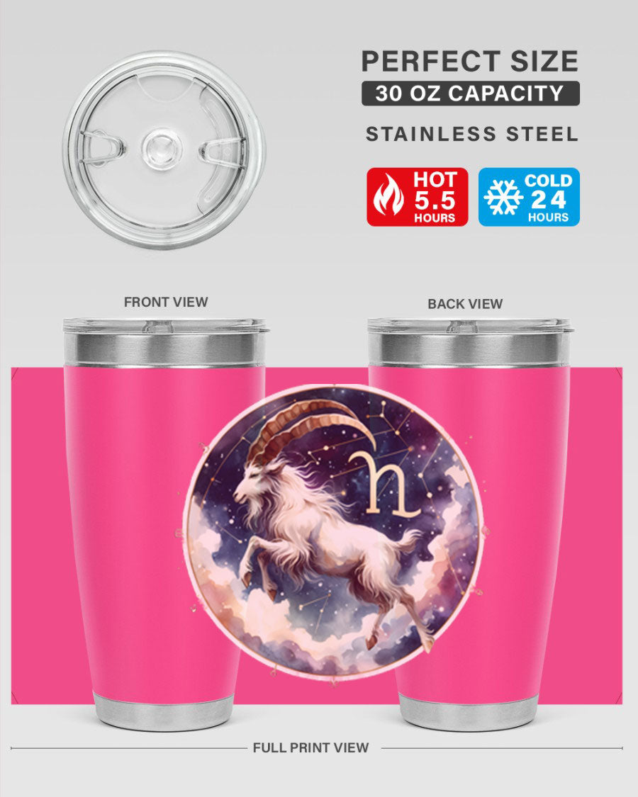 Aries 141# Zodiac Tumbler in stainless steel with a stylish design, perfect for hot and cold beverages.