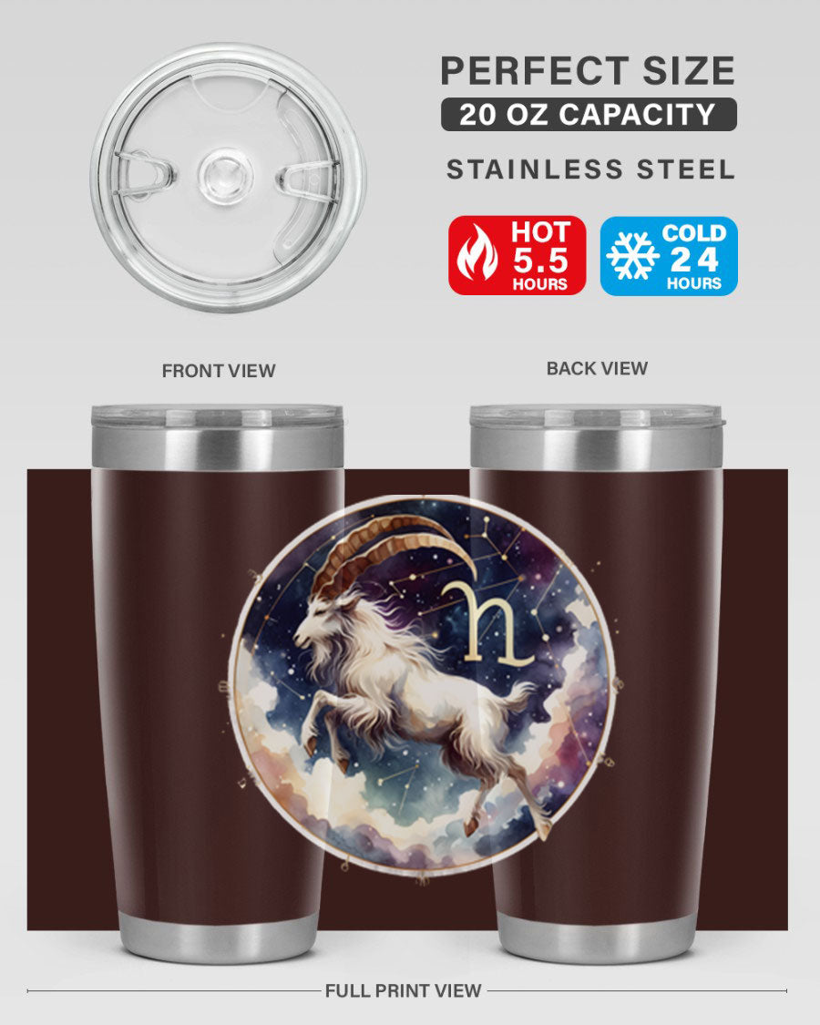 Aries 141# Zodiac Tumbler in stainless steel with a stylish design, perfect for hot and cold beverages.