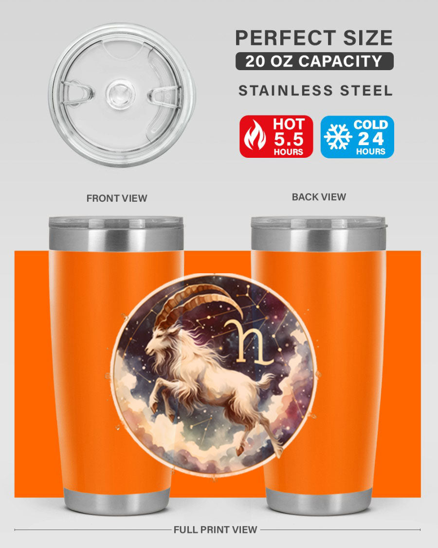 Aries 141# Zodiac Tumbler in stainless steel with a stylish design, perfect for hot and cold beverages.