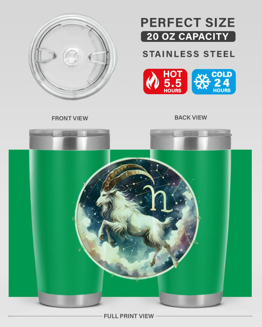 Aries 141# Zodiac Tumbler in stainless steel with a stylish design, perfect for hot and cold beverages.
