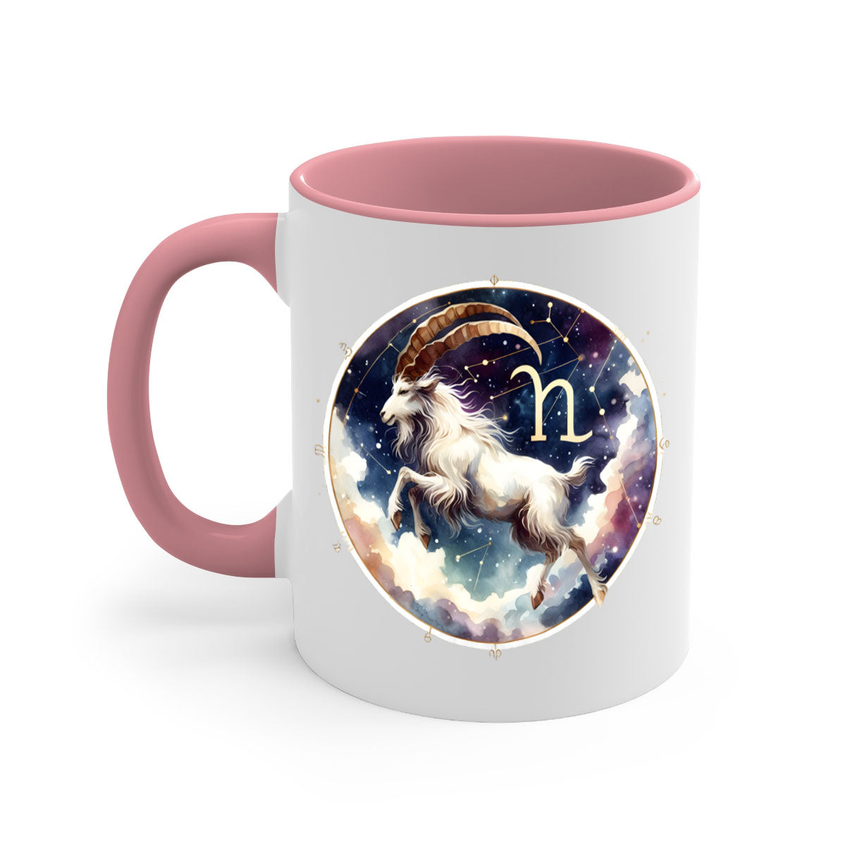 Aries 141# Zodiac Mug with a glossy finish, featuring a colored handle and interior, available in multiple colors and sizes.