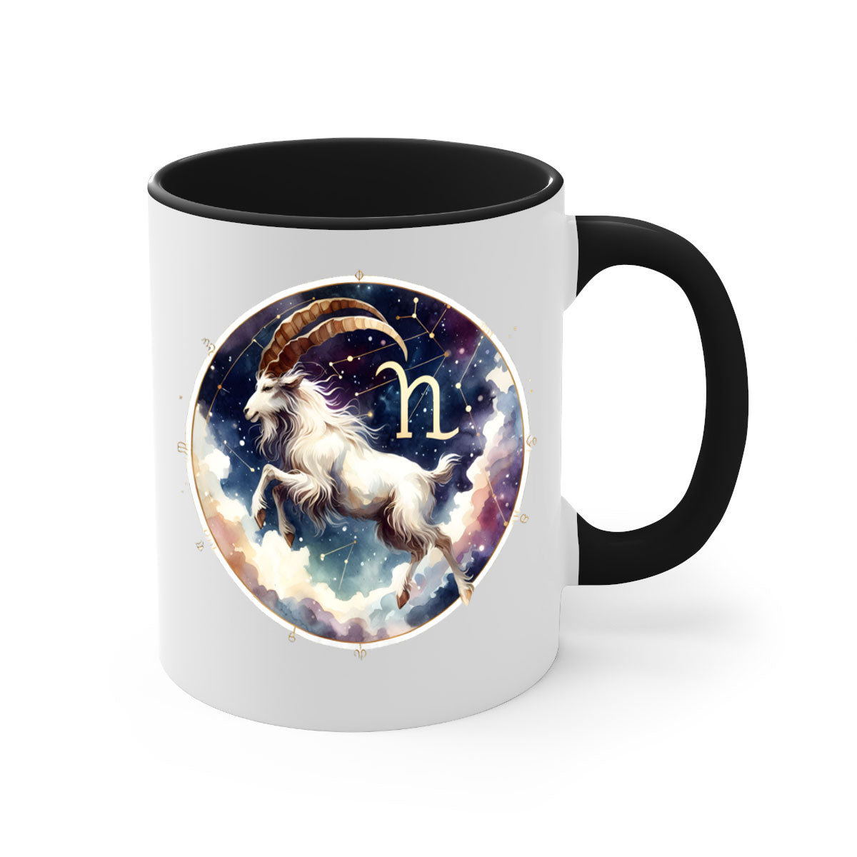 Aries 141# Zodiac Mug with a glossy finish, featuring a colored handle and interior, available in multiple colors and sizes.