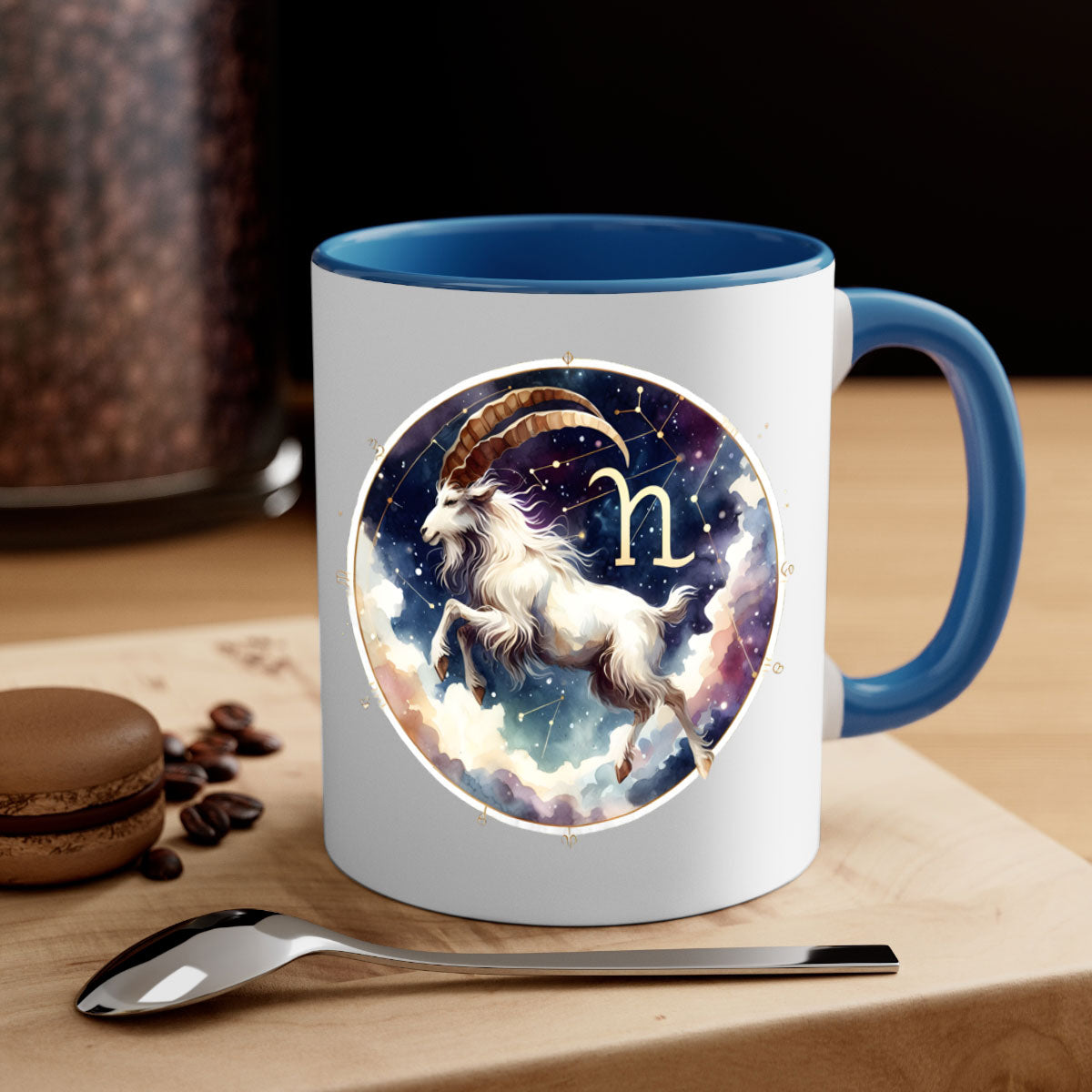 Aries 141# Zodiac Mug with a glossy finish, featuring a colored handle and interior, available in multiple colors and sizes.