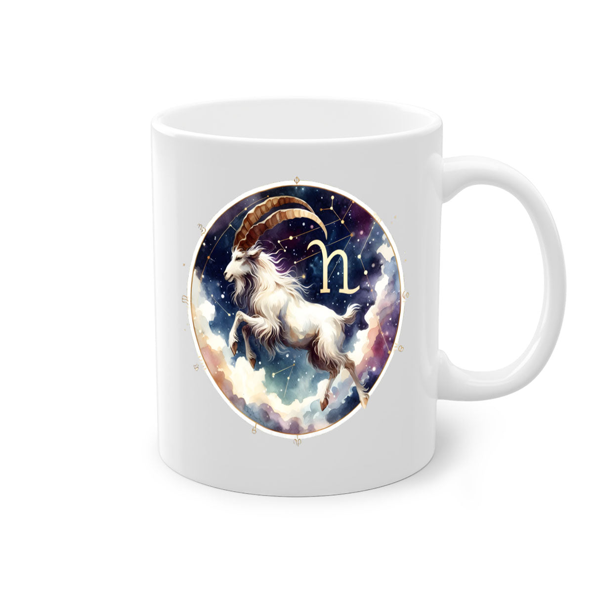 Aries 141# Zodiac Mug with a glossy finish, featuring a colored handle and interior, available in multiple colors and sizes.