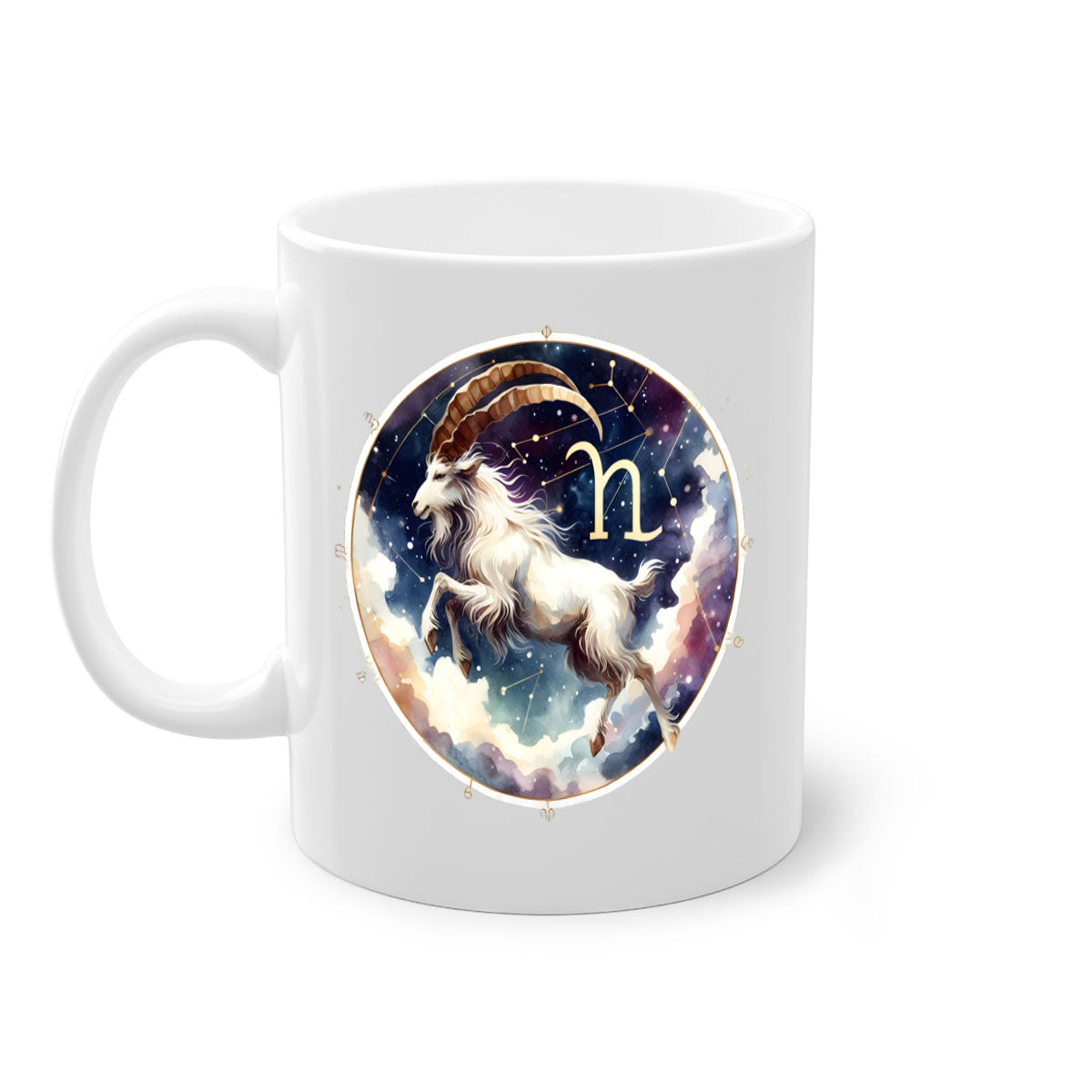 Aries 141# Zodiac Mug with a glossy finish, featuring a colored handle and interior, available in multiple colors and sizes.