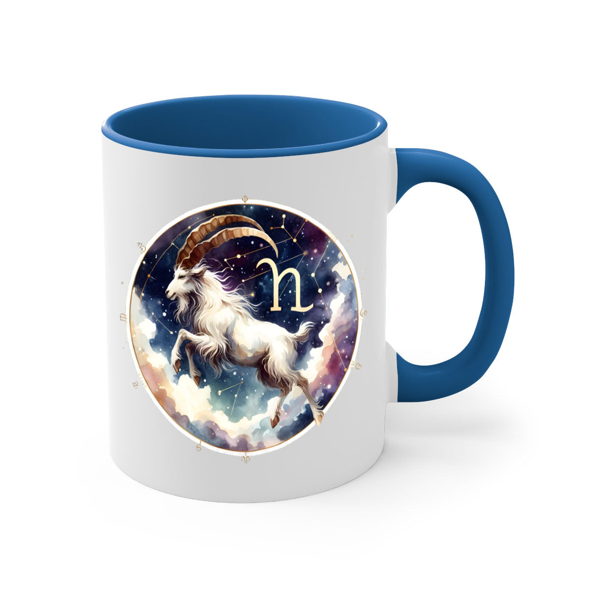 Aries 141# Zodiac Mug with a glossy finish, featuring a colored handle and interior, available in multiple colors and sizes.