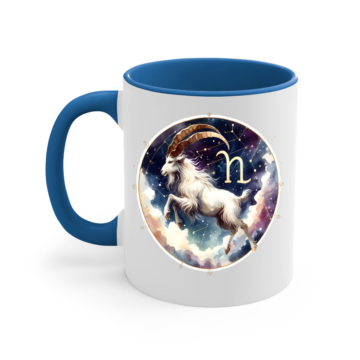 Aries 141# Zodiac Mug with a glossy finish, featuring a colored handle and interior, available in multiple colors and sizes.