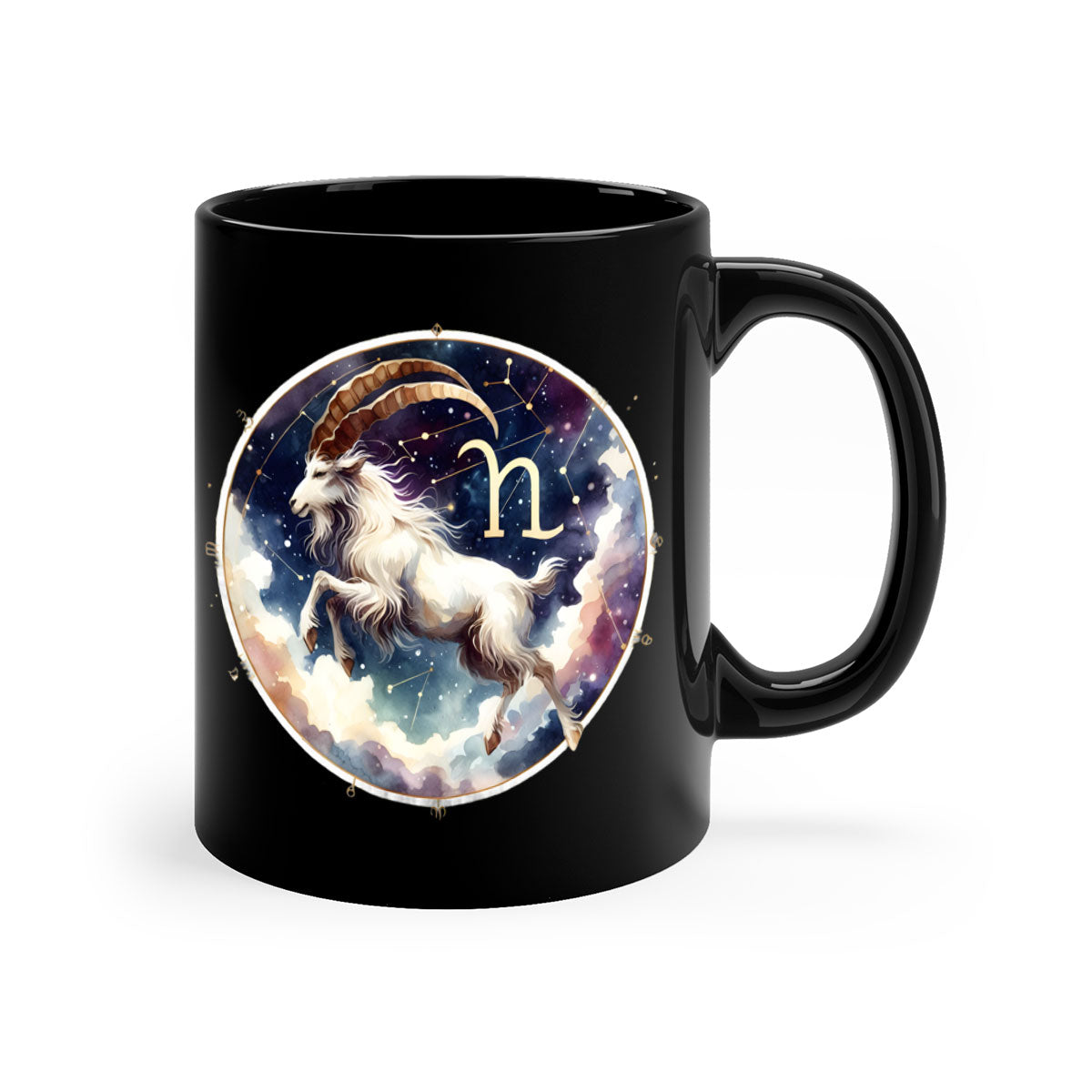 Aries 141# Zodiac Mug with a glossy finish, featuring a colored handle and interior, available in multiple colors and sizes.