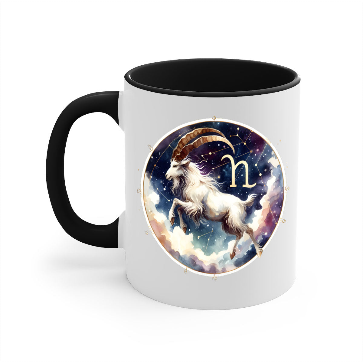 Aries 141# Zodiac Mug with a glossy finish, featuring a colored handle and interior, available in multiple colors and sizes.