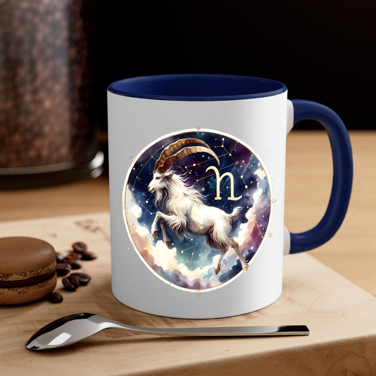 Aries 141# Zodiac Mug with a glossy finish, featuring a colored handle and interior, available in multiple colors and sizes.