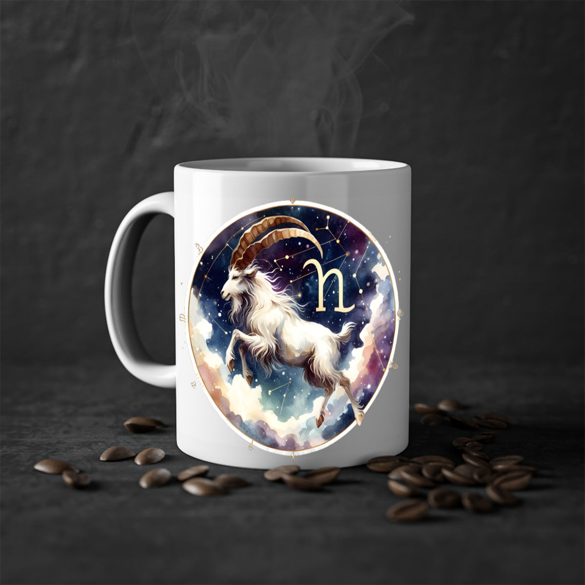 Aries 141# Zodiac Mug with a glossy finish, featuring a colored handle and interior, available in multiple colors and sizes.