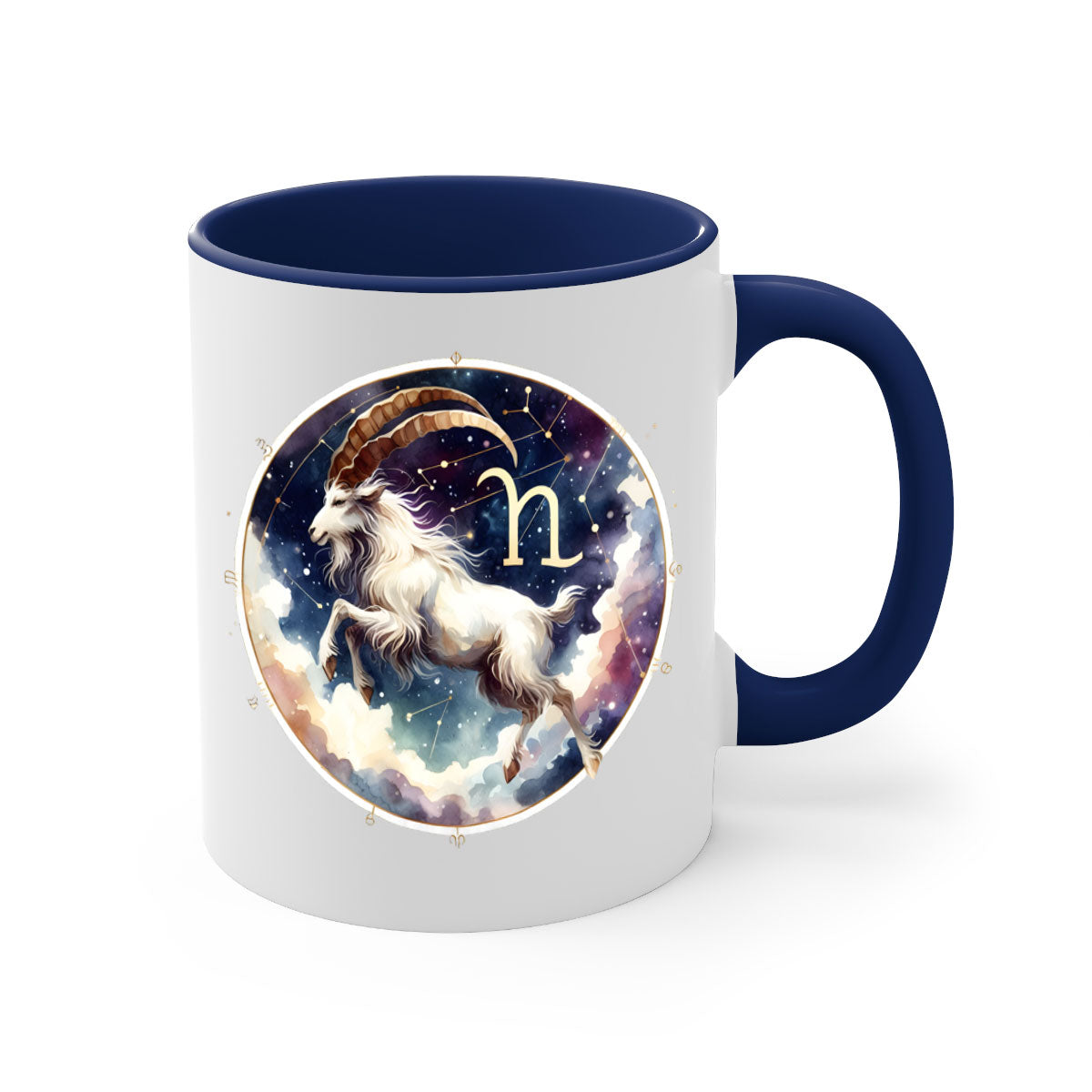 Aries 141# Zodiac Mug with a glossy finish, featuring a colored handle and interior, available in multiple colors and sizes.