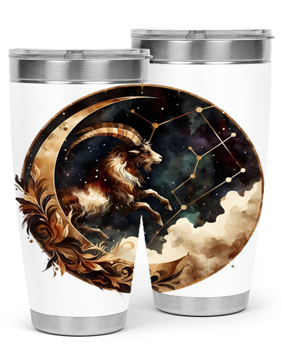 Aries 142# Zodiac Tumbler in stainless steel with a vibrant zodiac design, perfect for hot and cold beverages.