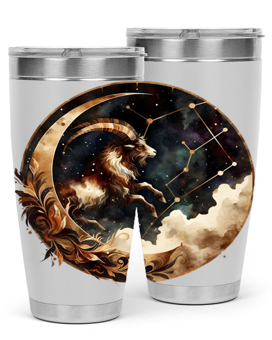 Aries 142# Zodiac Tumbler in stainless steel with a vibrant zodiac design, perfect for hot and cold beverages.
