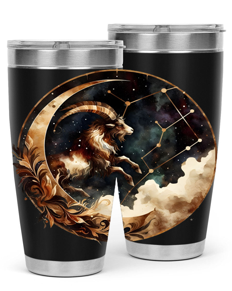 Aries 142# Zodiac Tumbler in stainless steel with a vibrant zodiac design, perfect for hot and cold beverages.