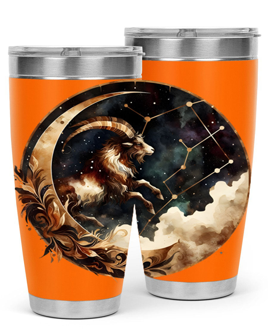 Aries 142# Zodiac Tumbler in stainless steel with a vibrant zodiac design, perfect for hot and cold beverages.