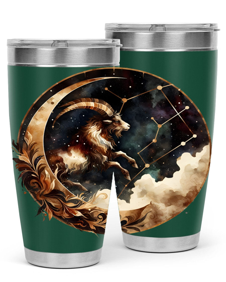 Aries 142# Zodiac Tumbler in stainless steel with a vibrant zodiac design, perfect for hot and cold beverages.