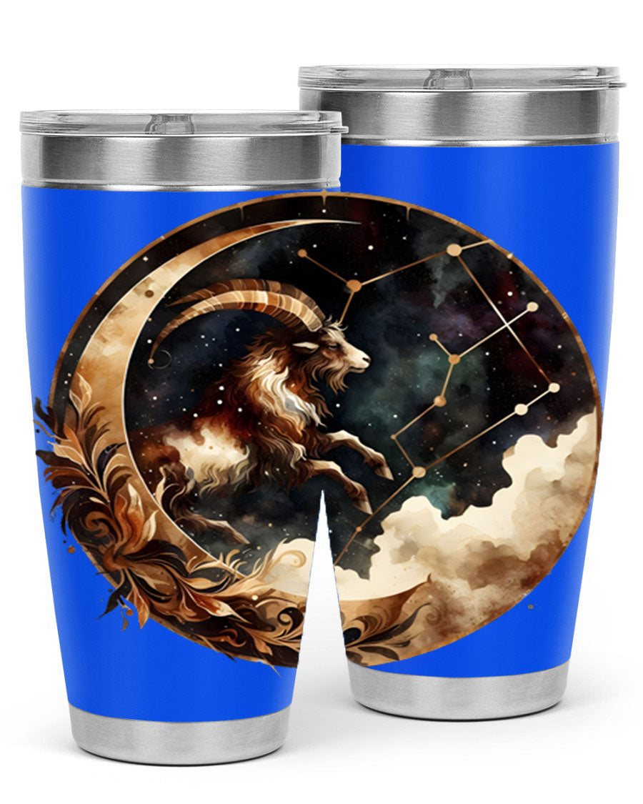 Aries 142# Zodiac Tumbler in stainless steel with a vibrant zodiac design, perfect for hot and cold beverages.