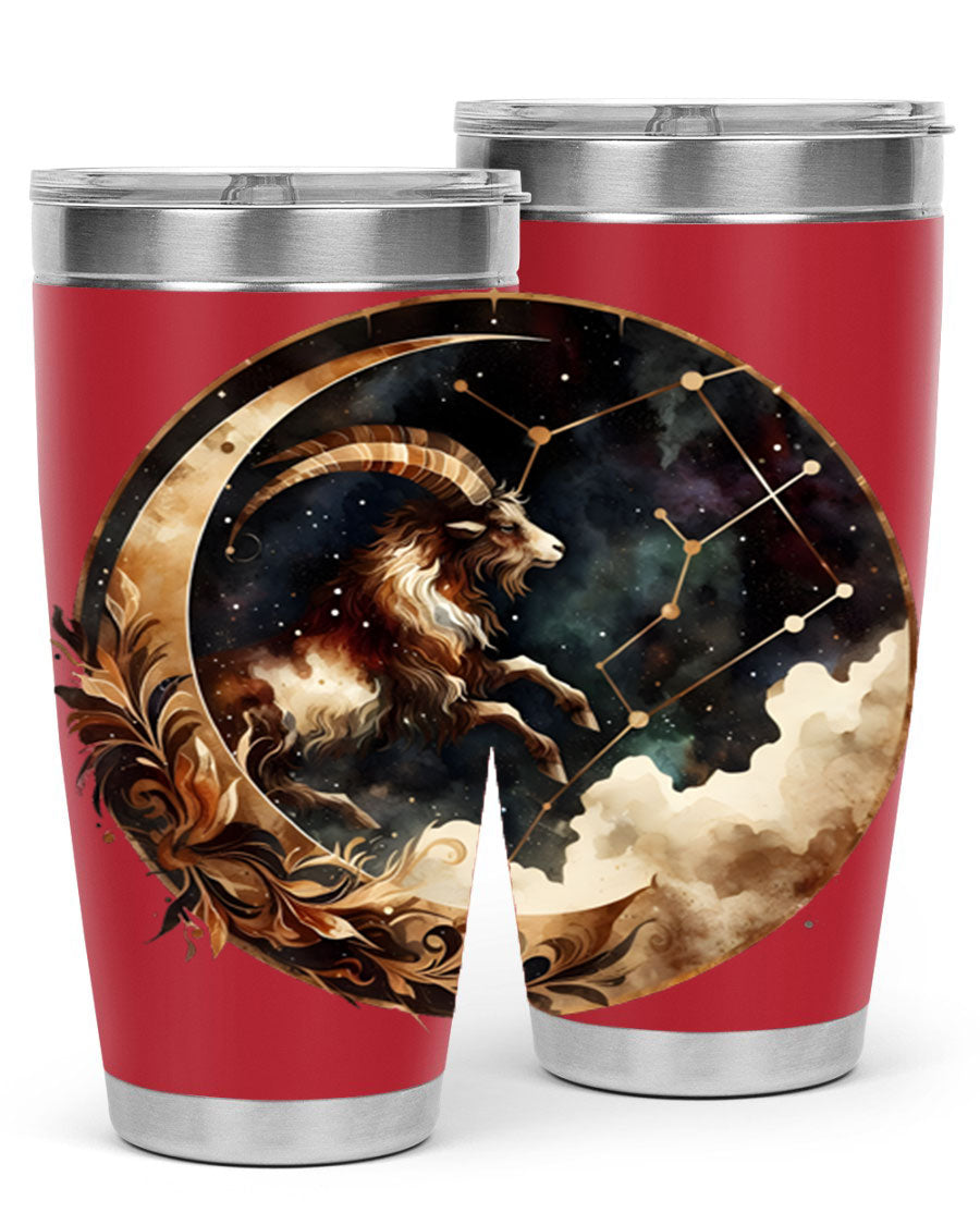 Aries 142# Zodiac Tumbler in stainless steel with a vibrant zodiac design, perfect for hot and cold beverages.