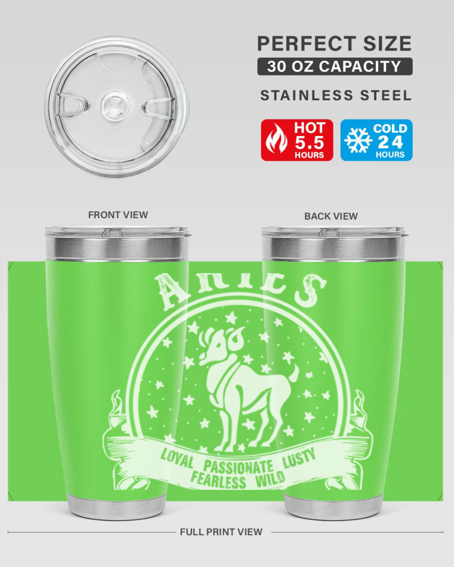 Aries 2# Zodiac Tumbler, 20oz double wall vacuum stainless steel with a stylish design, perfect for hot and cold beverages.