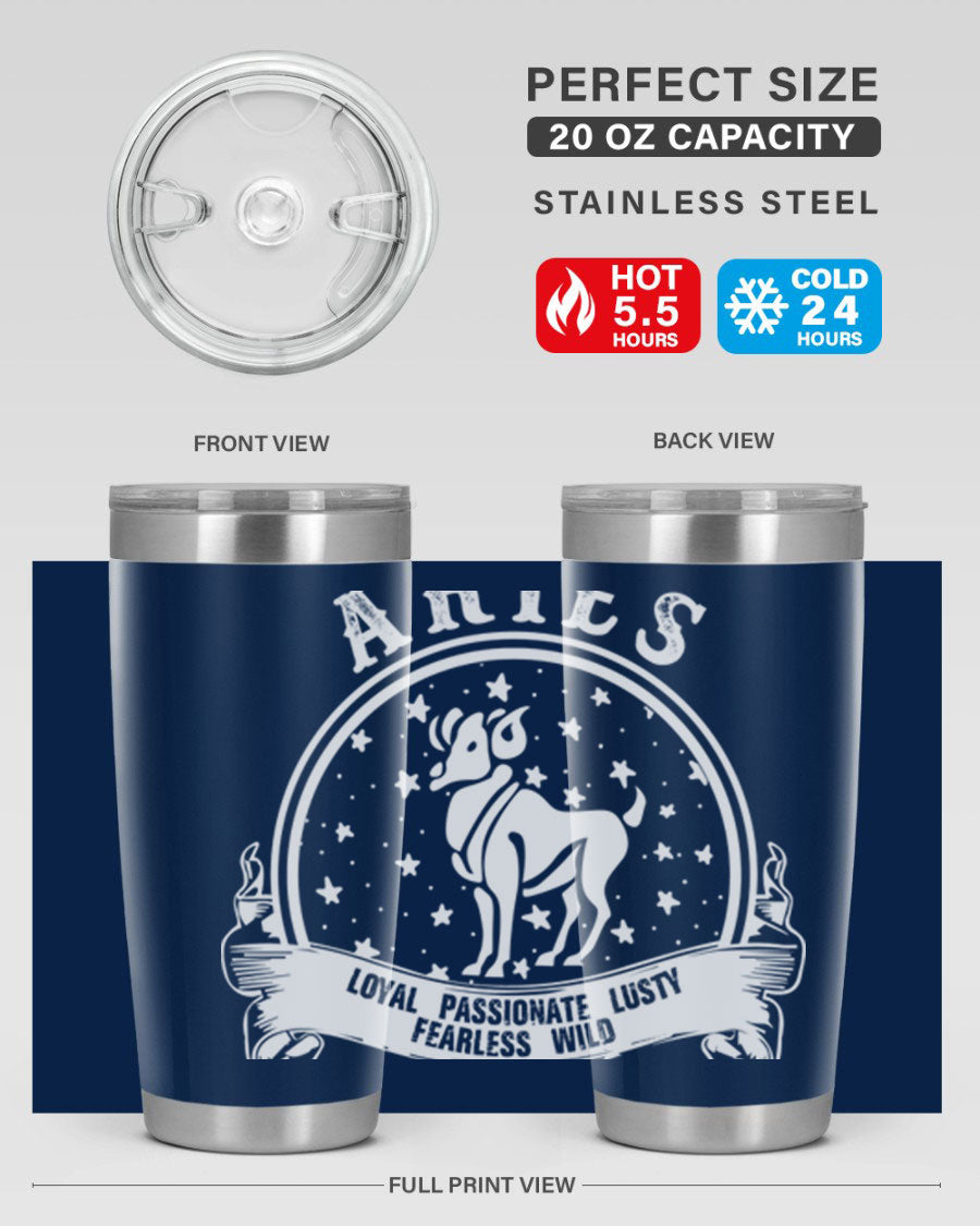 Aries 2# Zodiac Tumbler, 20oz double wall vacuum stainless steel with a stylish design, perfect for hot and cold beverages.