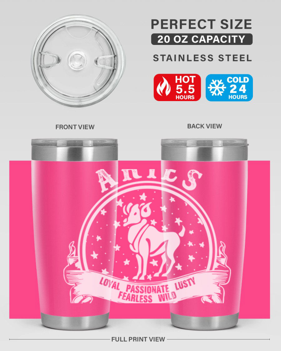 Aries 2# Zodiac Tumbler, 20oz double wall vacuum stainless steel with a stylish design, perfect for hot and cold beverages.
