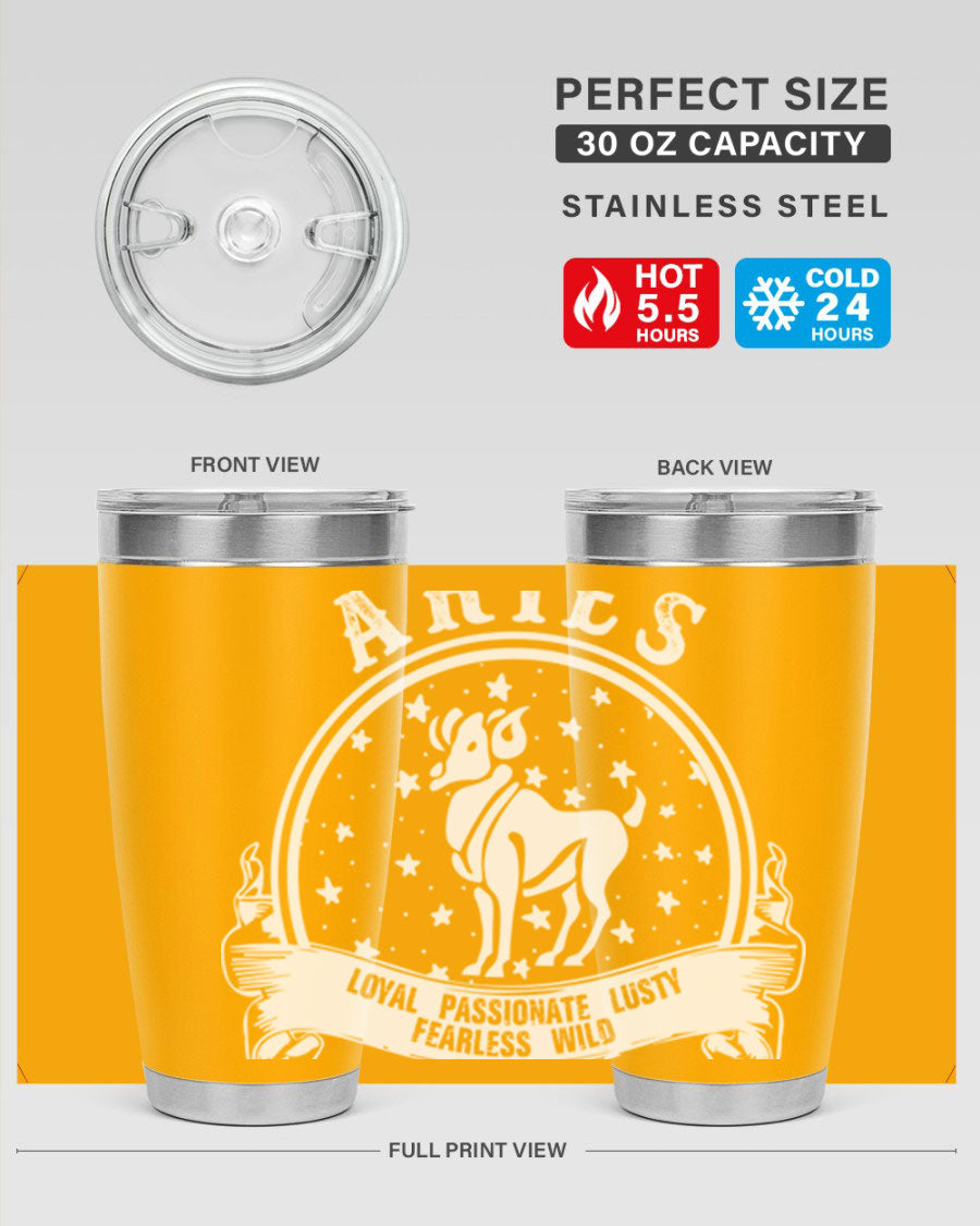 Aries 2# Zodiac Tumbler, 20oz double wall vacuum stainless steel with a stylish design, perfect for hot and cold beverages.