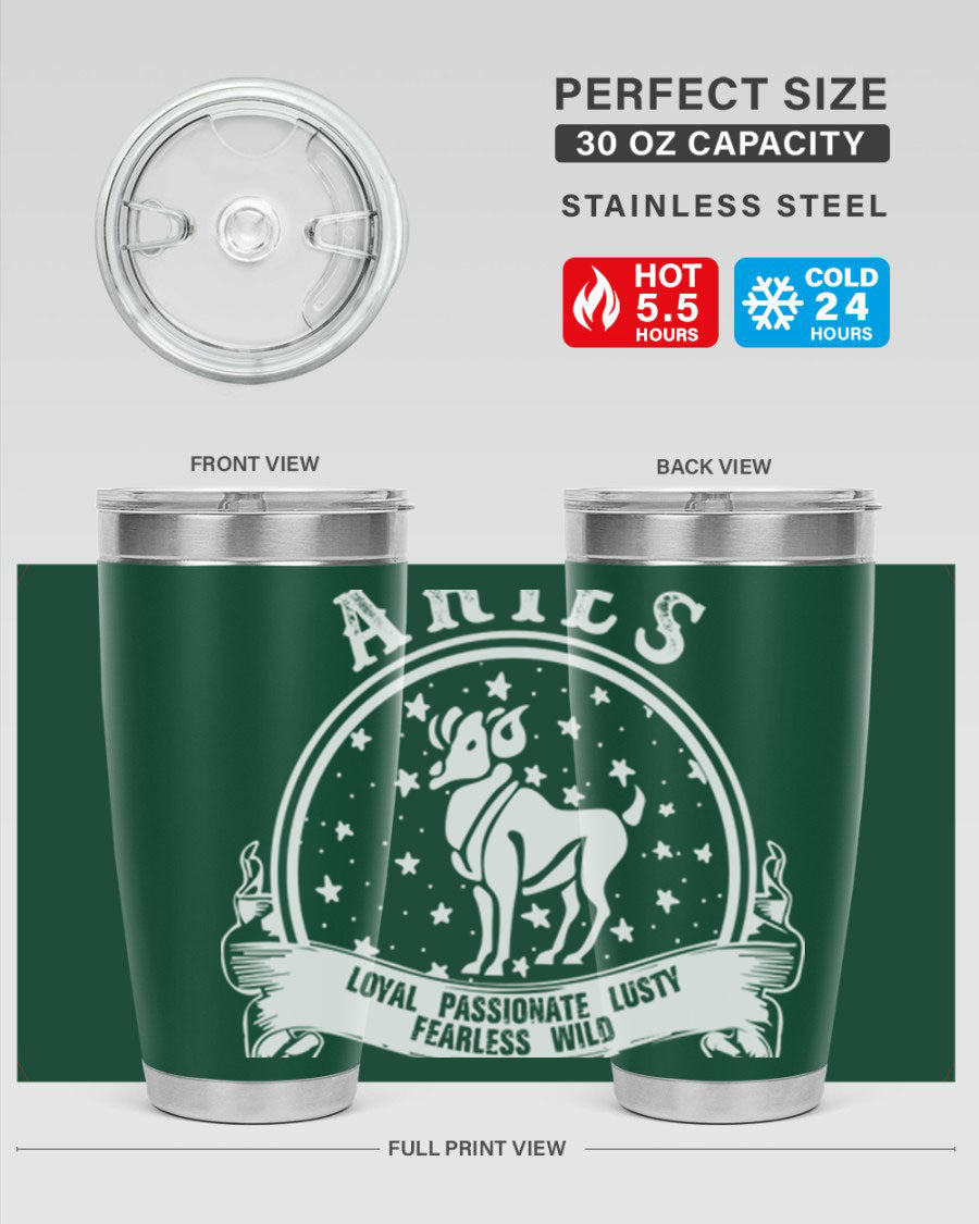 Aries 2# Zodiac Tumbler, 20oz double wall vacuum stainless steel with a stylish design, perfect for hot and cold beverages.