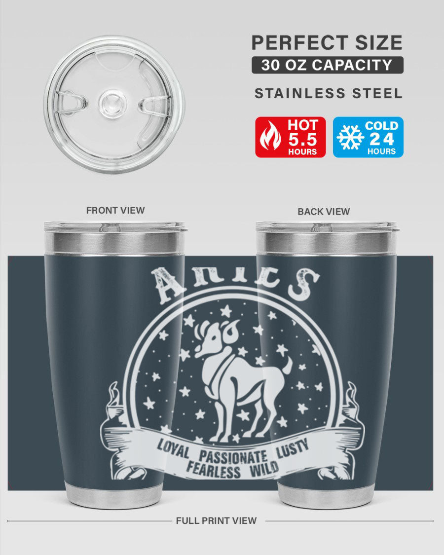 Aries 2# Zodiac Tumbler, 20oz double wall vacuum stainless steel with a stylish design, perfect for hot and cold beverages.