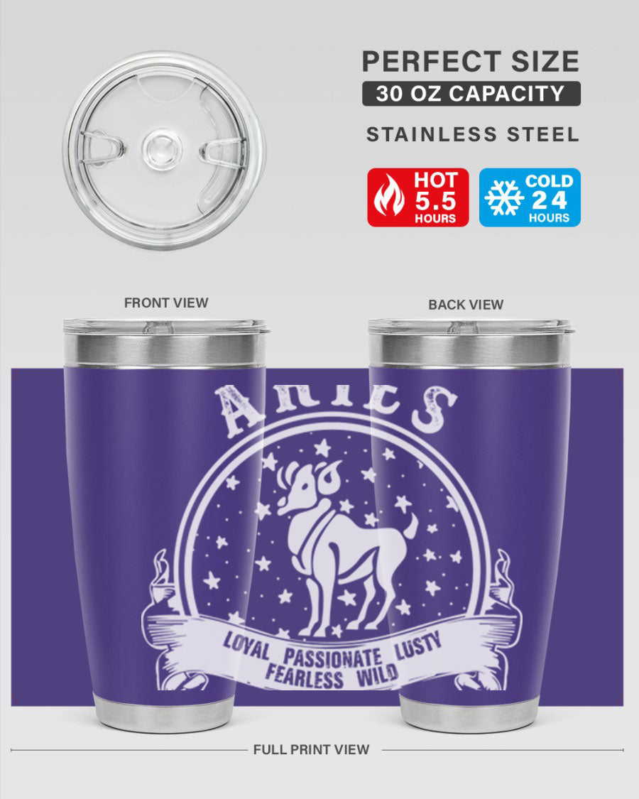 Aries 2# Zodiac Tumbler, 20oz double wall vacuum stainless steel with a stylish design, perfect for hot and cold beverages.