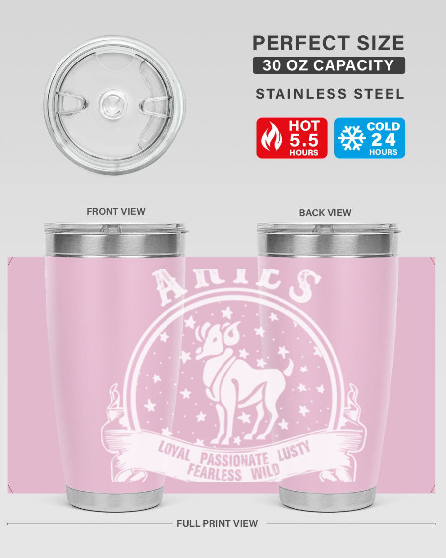 Aries 2# Zodiac Tumbler, 20oz double wall vacuum stainless steel with a stylish design, perfect for hot and cold beverages.