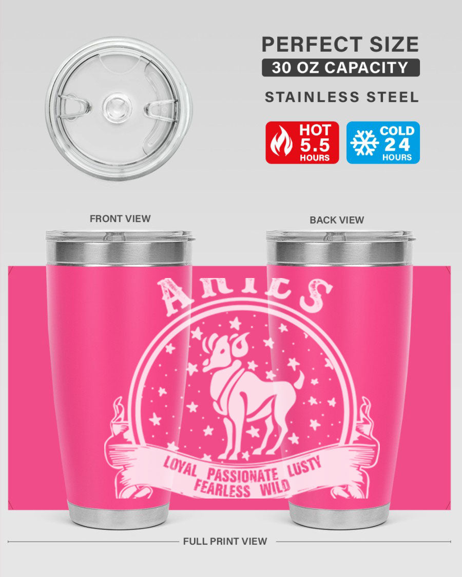 Aries 2# Zodiac Tumbler, 20oz double wall vacuum stainless steel with a stylish design, perfect for hot and cold beverages.