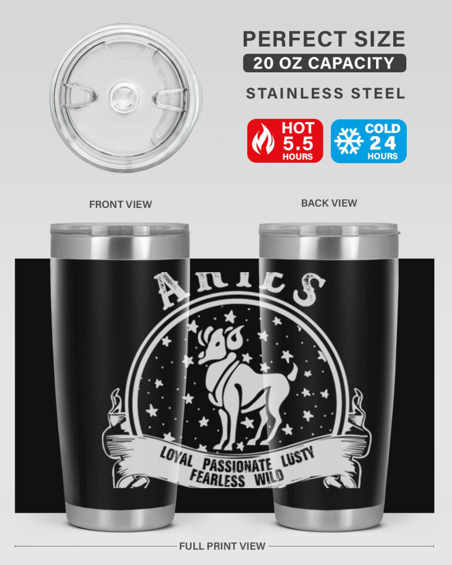 Aries 2# Zodiac Tumbler, 20oz double wall vacuum stainless steel with a stylish design, perfect for hot and cold beverages.