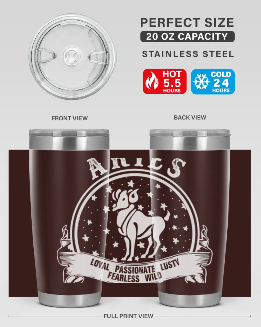 Aries 2# Zodiac Tumbler, 20oz double wall vacuum stainless steel with a stylish design, perfect for hot and cold beverages.