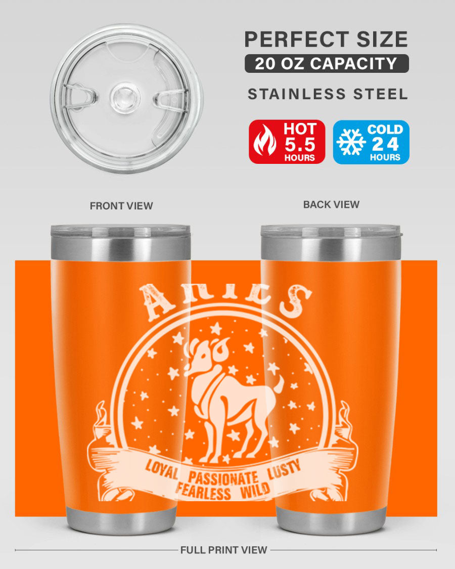 Aries 2# Zodiac Tumbler, 20oz double wall vacuum stainless steel with a stylish design, perfect for hot and cold beverages.