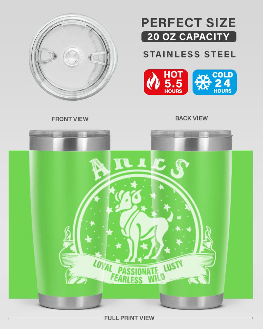 Aries 2# Zodiac Tumbler, 20oz double wall vacuum stainless steel with a stylish design, perfect for hot and cold beverages.