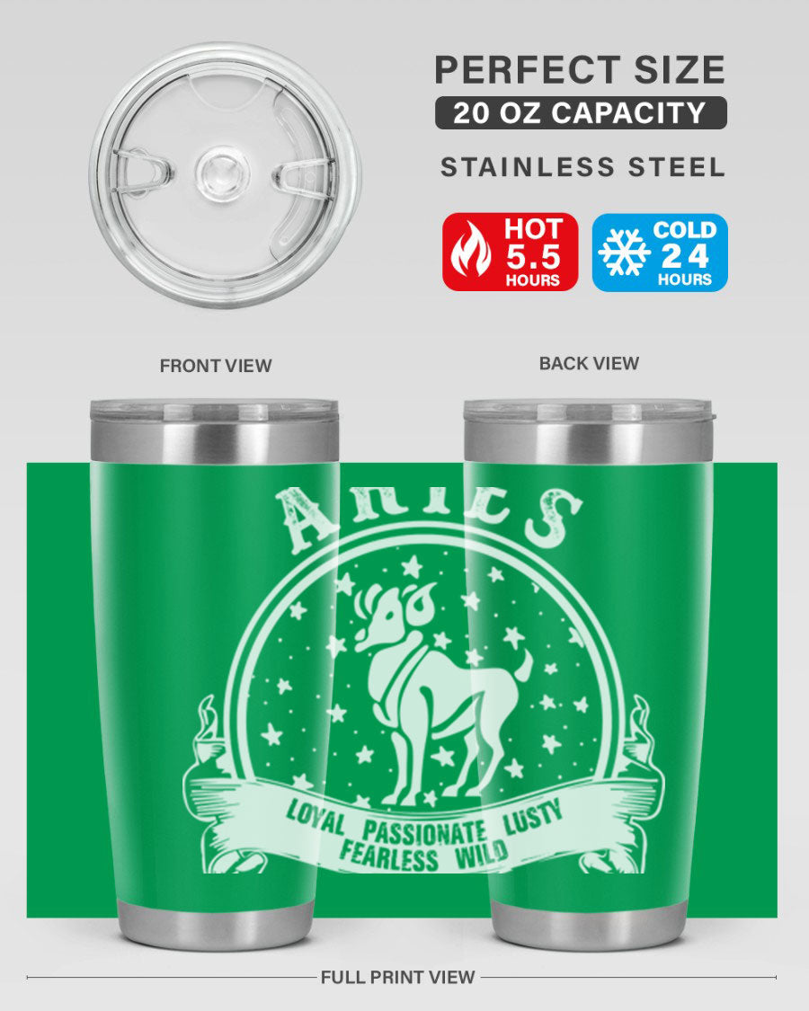 Aries 2# Zodiac Tumbler, 20oz double wall vacuum stainless steel with a stylish design, perfect for hot and cold beverages.