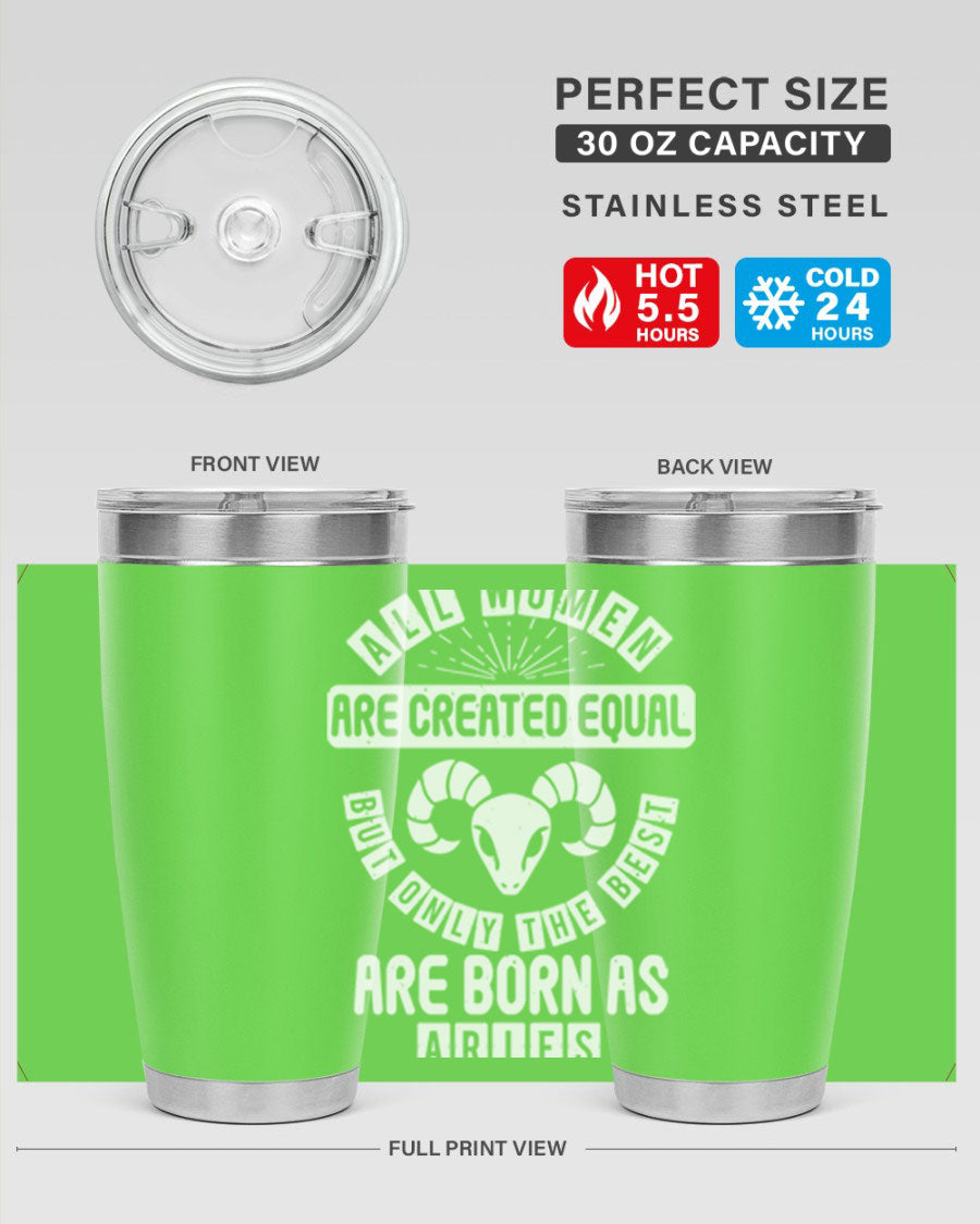 Aries 94# Zodiac Tumbler in stainless steel with a sleek design, perfect for hot and cold beverages.