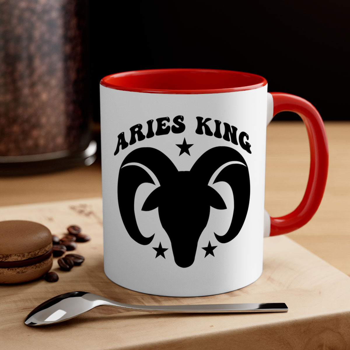 Aries king 110# Mug featuring a glossy finish, colored handle, and interior, available in five vibrant colors.